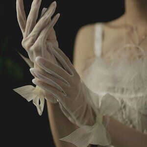 Asphire Vintage 1920s Satin Gloves Lace Short Mittens Bow-Knot Butterfly Formal